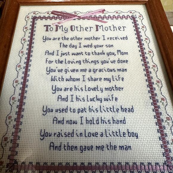 Vintage Cross Stich Embroidery To My Other Mother framed art - Picture 4 of 10